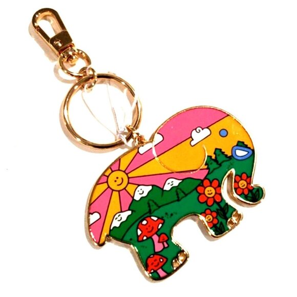 Colorful Enamel Elephant Keychain – Gold Tone – Boho & Trendy - Women's Fashion - Picture 1 of 9